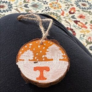 Hand-Painted Orange and White Holiday Wood Ornament